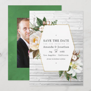 Save The Date Photo de mariage champêtre rustique en blanc dans 