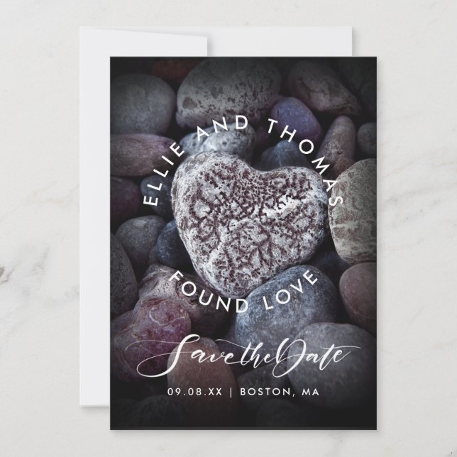Save The Date Photo de mariage d'amour trouvé Cœur de galet (Devant)