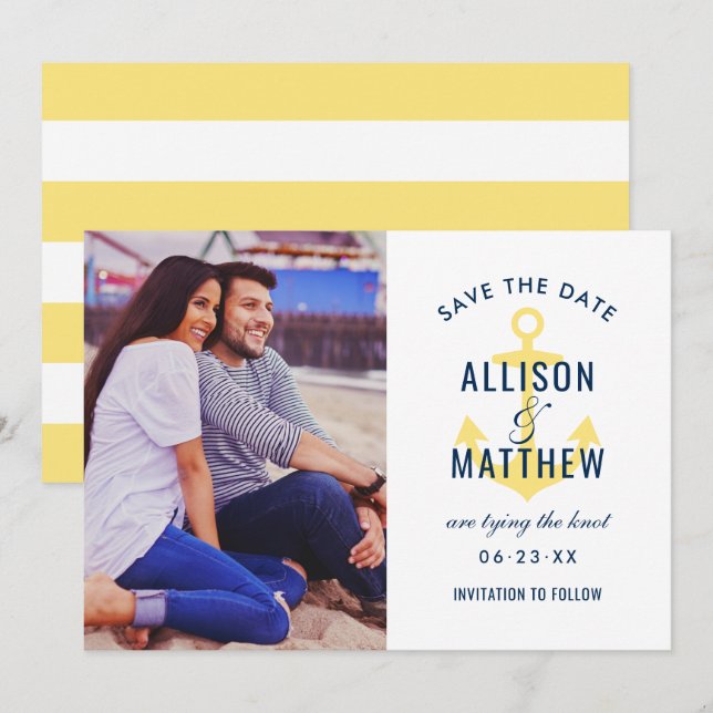 Save The Date Photo de Mariage d'Ancre bleu bleu marine (Devant / Derrière)
