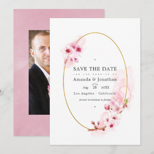 Save The Date Photo de mariage de cerisier rose à fleurs de prin