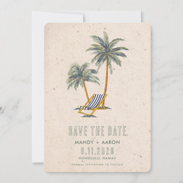 Save The Date Photo de mariage de destination de plage (Devant)