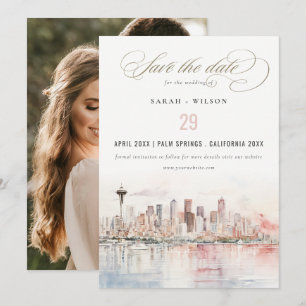 Save The Date Photo de mariage de paysage à l'aquarelle de Seatt