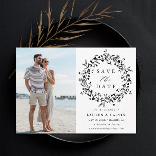 Save The Date Photo de mariage élégant aux fleurs sauvages noir 