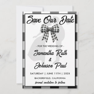 Save The Date Photo de mariage élégant avec ruban gingham noir e