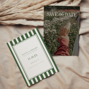 Save The Date Photo de mariage élégant moderne rayé vert