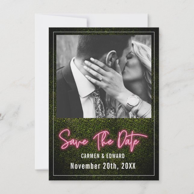 Save The Date Photo de mariage en néon sur buis (Devant)