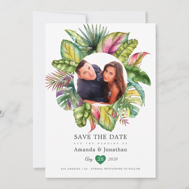 Save The Date Photo de mariage estival tropical aquarelle (Devant)