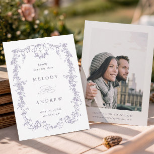 Save The Date Photo de mariage floral bleu victorien français cl