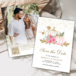 Save The Date Photo de mariage floral rose citrouille or et blan