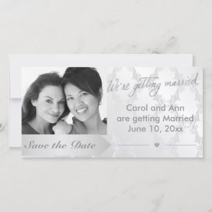 Save The Date Photo de mariage gay en damas argenté pour annonce