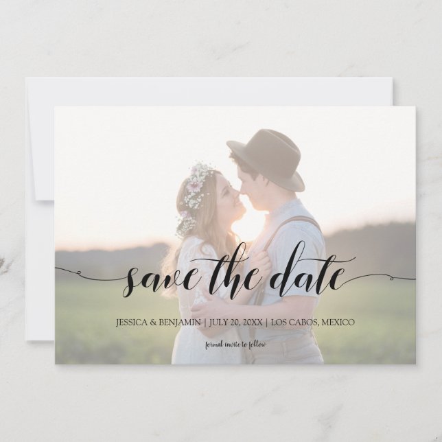 Save The Date Photo de mariage minimaliste avec calligraphie (Devant)