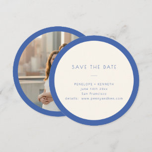 Save The Date Photo de mariage minimaliste moderne bleu rond