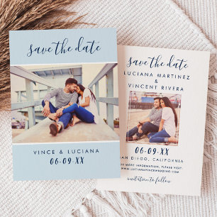 Save The Date Photo de mariage moderne à l'écriture bleu poudre