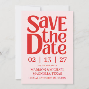 Save The Date Photo de mariage rétro Saint-Valentin rouge rose