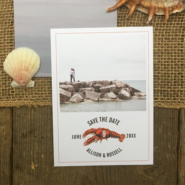 Save The Date Photo de mariage rustique au chambray avec homard (Créateur téléchargé)