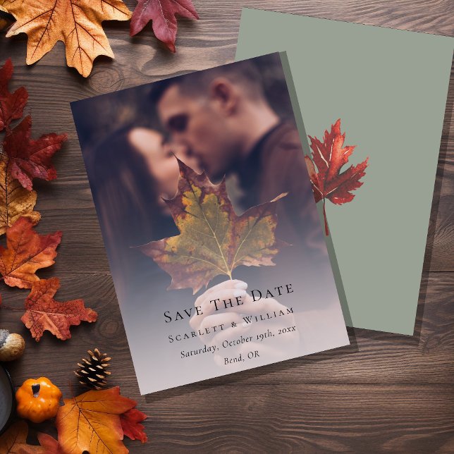 Save The Date Photo de Mariage vert à faible hauteur d'automne (Créateur téléchargé)