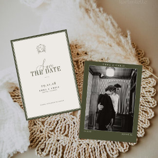 Save The Date Photo de mariage vintage vert olive à l'ancienne