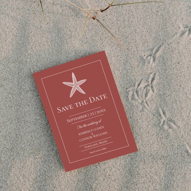 Save The Date Photo de monogramme d'étoile de mer en terre cuite (Terracotta Starfish Monogram Photo Save the Date)