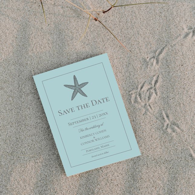 Save The Date Photo de monogramme d'étoile de mer sarcelle (Teal Starfish Monogram Photo Save the Date)