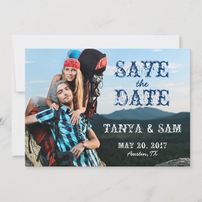 Save The Date Photo de Navy Blue Rustic Enregistrer la date (Devant)