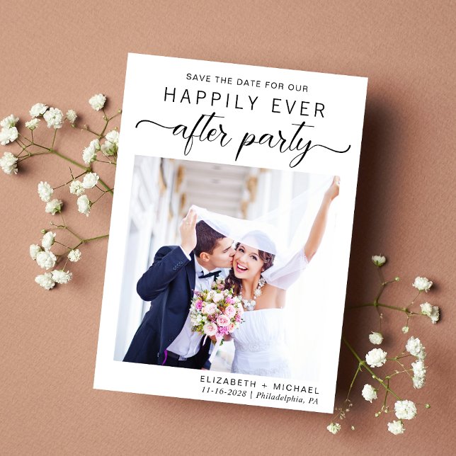 Save The Date Photo de réception de mariage (A stylish save the date announcement for a reception to celebrate your elopement or private wedding)