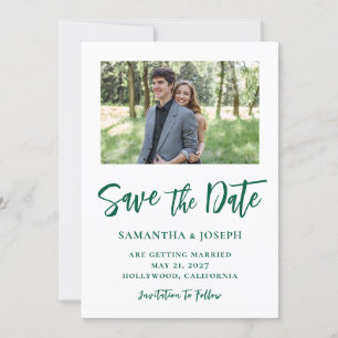 Save The Date Photo de script manuscrit en vert chasseur