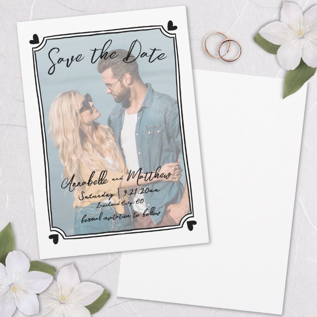 Save The Date Photo Dessiné à la Main Unique Mariage Fantaisiste (Hand Drawn Photo Unique Whimsical Wedding Save the Date)