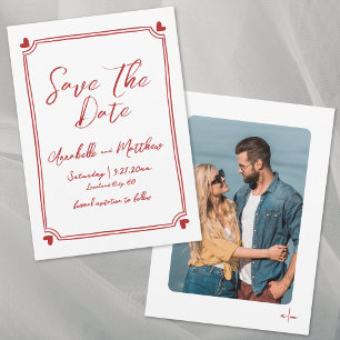 Save The Date Photo Dessiné Mariage Simple Rouge Fantaisiste