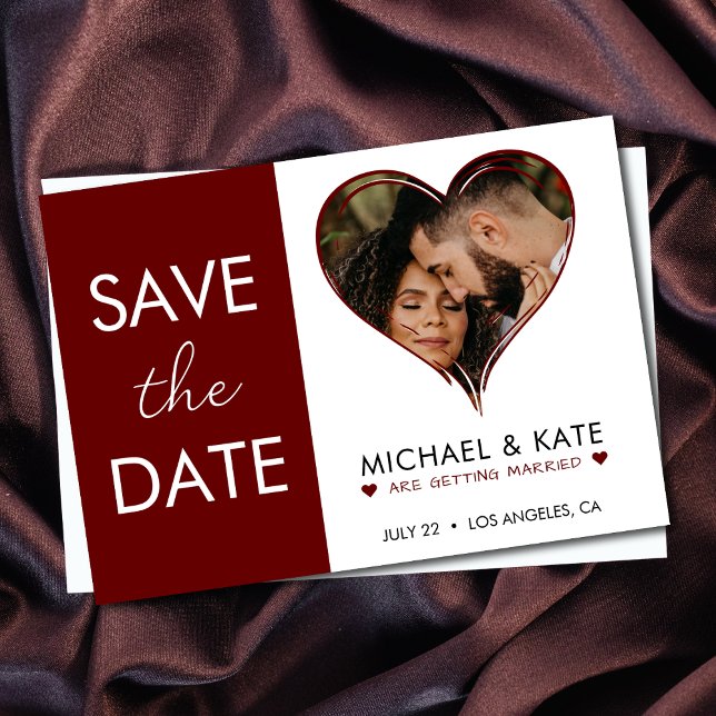 Save The Date Photo du coeur Rouge et Mariage blanc (Heart Photo Red & White Wedding Save The Date)