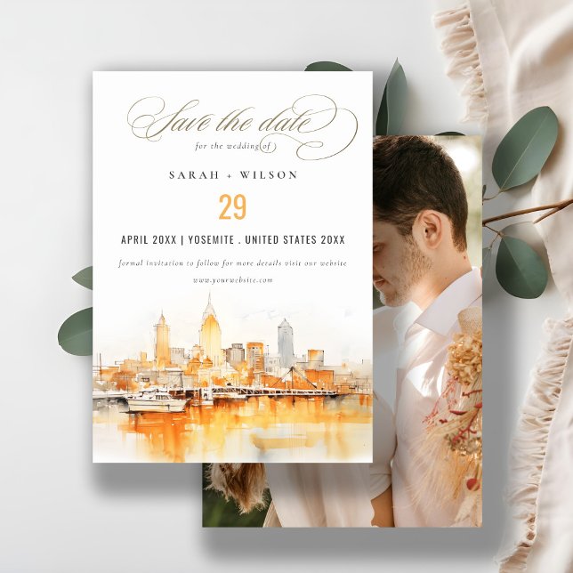 Save The Date Photo du Mariage d'aquarelle de Nashville City Sky (Créateur téléchargé)
