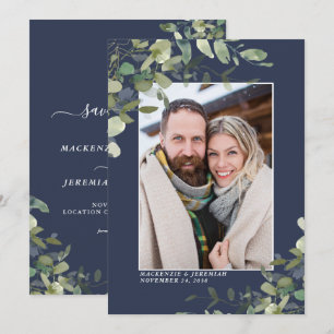 Save The Date Photo du Mariage de l'Eucalyptus bleu de la Marine