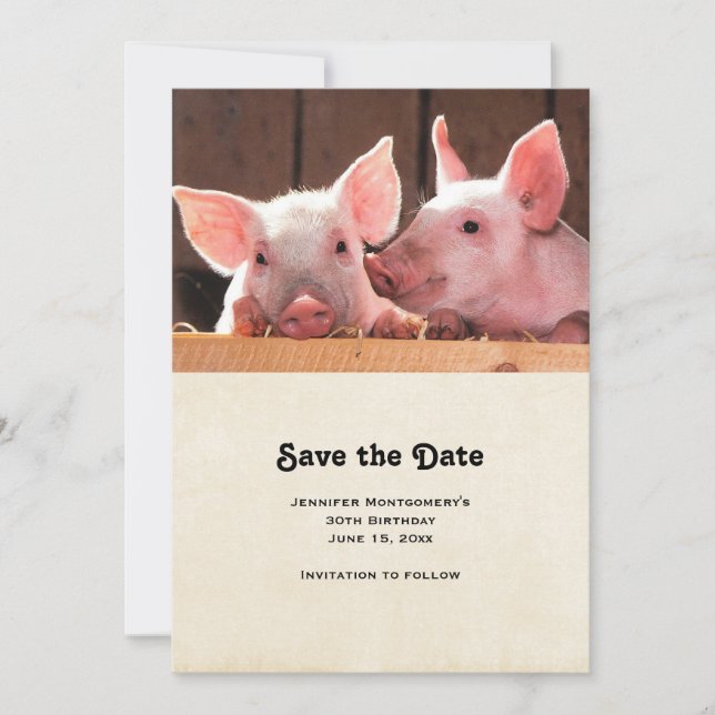 Save The Date Photo d'un animal de porcelets roses mignons (Devant)