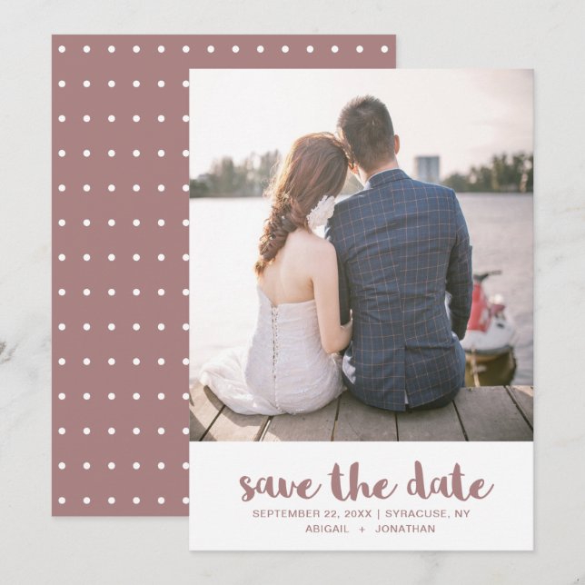 Save The Date Photo Dusty Rose et Pois blancs (Devant / Derrière)