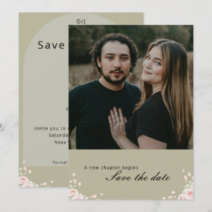 Save The Date Photo élégant aux pétales chuchotés vert sauge ant