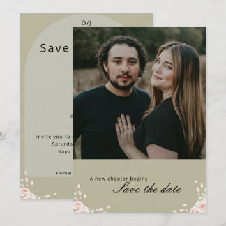 Save The Date Photo élégant aux pétales chuchotés vert sauge ant
