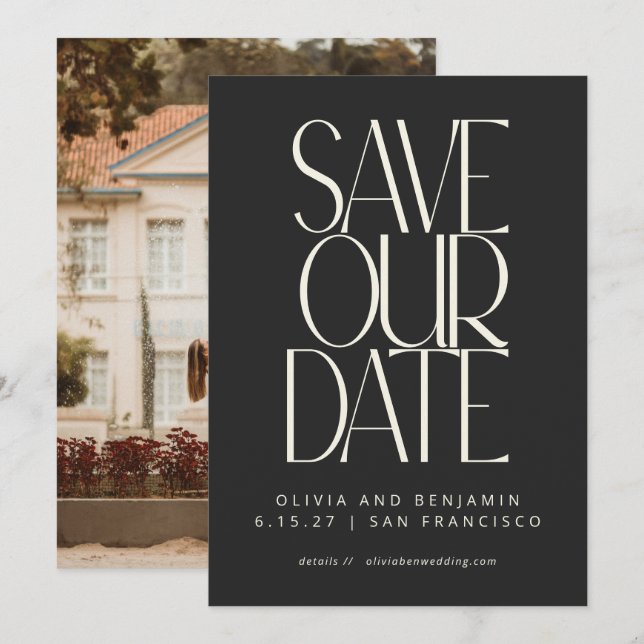 Save The Date Photo élégant de classe noir simple moderne tendan (Devant / Derrière)