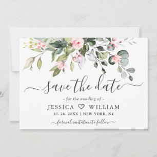 Save The Date PHOTO Elegant Eucalyptus rose Blush Rose Mariage