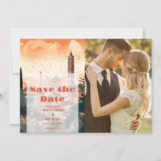 Save The Date Photo Elegant Italie Florence Destination Mariage (Devant)