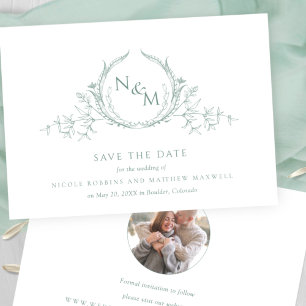 Save The Date Photo : Elegant Pale Green Monogram Mariage