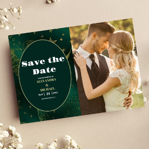 Save The Date Photo Emerald Green Mariage céleste or