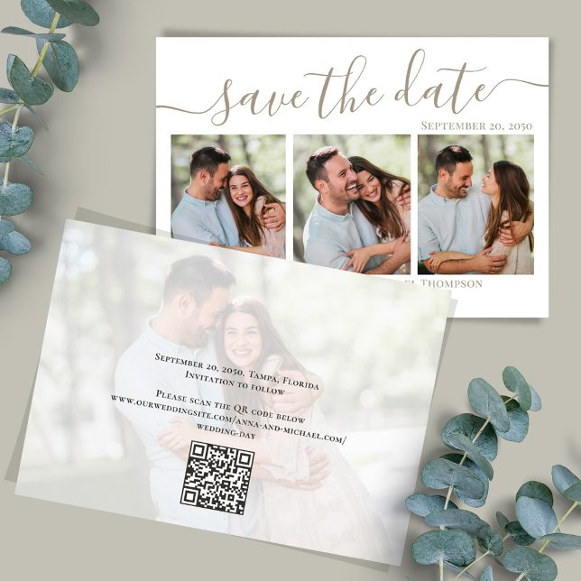 Save The Date Photo Enregistrer la date Mariage simple (Wedding save-the-date photo card with a scannable QR code. )