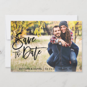 Save The Date Photo Enregistrer La Date Modern Brush Script Card