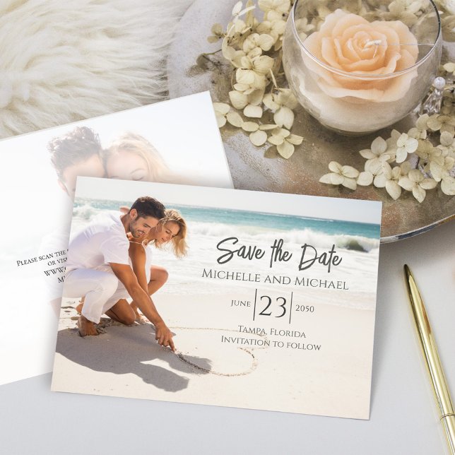 Save The Date Photo Enregistrer la date Simple Calligraphie Scri (Simple photo Save the Date card with a modern style Wedding date typography. )