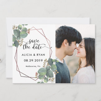 Save The Date Photo eucalyptus rose or cadre géométrique