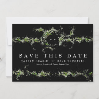 Save The Date Photo Eucalyptus Wreath Monogramme Premium Noir