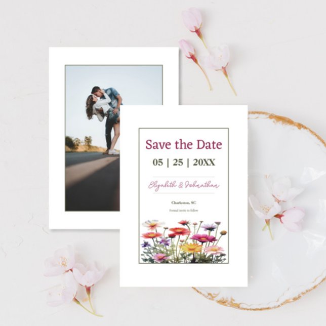 Save The Date Photo Fleur sauvage moderne (Modern Wildflowers Photo Save the Date)