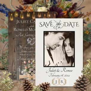 Save The Date Photo, Fleurs sauvages et monogramme feuille - Pêc