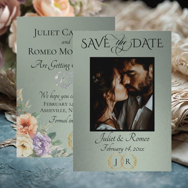 Save The Date Photo, Fleurs sauvages et monogramme feuille - Sau (Créateur téléchargé)