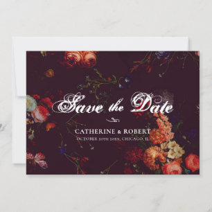 Save The Date Photo floral élégant burgundy sombre