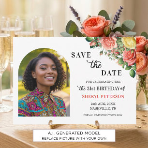 Save The Date Photo Floral Élégant Fête d'anniversaire 31 ans
